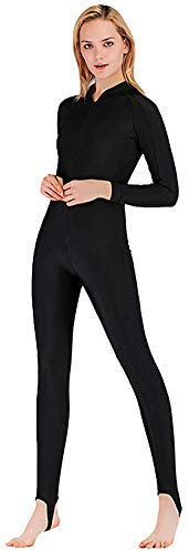 YEESAM Modest Swimwear - Girls & Ladies Modesty Jumpsuit One Piece Swimsuit Full Length Swimming Costume (M, Black)