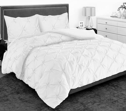 MH Home Pintuck King Size Duvet Cover Set - 200 Thread Count 100% Egyptian Cotton Pinch Pleated Quilt Bedding Covers Set (White, King)