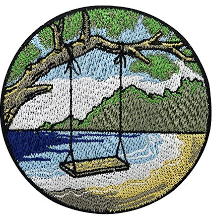 Finally Home Schaukel am Strand Patch zum Aufbügeln | Meer Urlaub Patches, Palme Bügelbild, Flicken, Aufnäher
