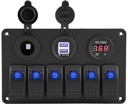 Schalter Panel Rocker Schalttafel Wippschalter Panel Schalter Panel 12V 24V 6 Gang Auto Boot LED Wippschalter Panel Dual USB Voltmeter Zigarettenanzünder Blau