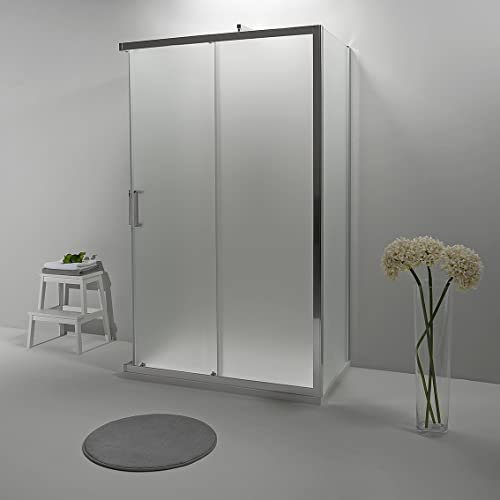 Box Doccia 3 Lati - Cabina Doccia con Porta Scorrevole, Cristallo Temperato 6mm, Anticalcare con Profilo Cromato e Chiusura Magnetica (80x120x80, Opaco)