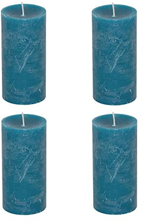Stumpenkerzen Rustic 4er Set - Stumpenkerze, Blockkerze, Kerze, Adventskranz, Advent - Kein Ruß - Brenndauer: 60 Std. - viele Farben - 7x13 cm (Türkis)