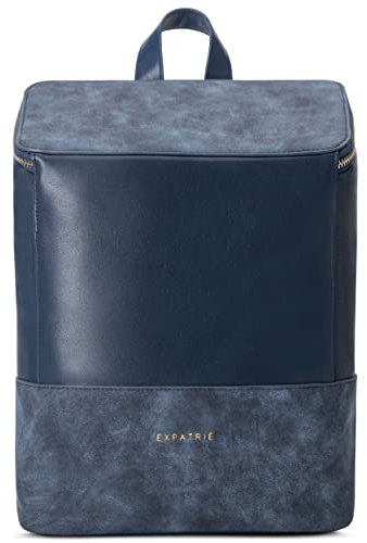 Expatrié Rucksack Damen Klein Blau - Malou - Kleiner Leder Cityrucksack für Uni, Business und Alltag - Lederrucksack Elegant aus Veganem Kunstleder - Wasserabweisend