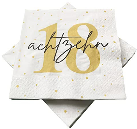 20 Servietten zum 18. Geburtstag 33x33 cm - weiß gold schwarz