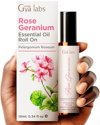 Gya Labs Roll-On de aceite esencial de rosa y geranio (10 ml) - Fragancia dulce y floral