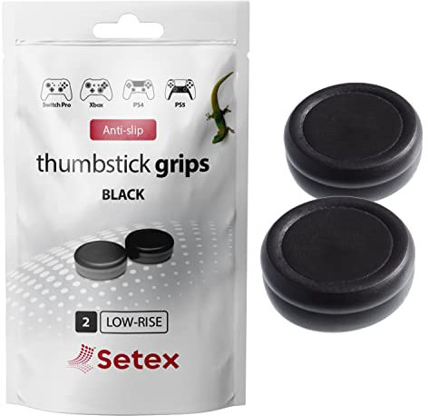 Setex Gecko Grip Cubiertas para joysticks analógicos, Antideslizantes, microestructuradas, para Playstation PS5, PS4, Xbox One, Switch Pro y Steam Deck (1 par), Color Negro (Solo Cubiertas)