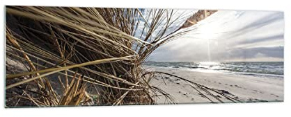 Bilder auf Glas 160x50cm Wandbild Glasdruck Landschaften Maritim - 4526 | Küste Perspektive Gras Panorama Groß XXL Modern Dekoration Wohnzimmer Schlafzimmer Küche Wanddeko Kunstdruck Art ARTTOR