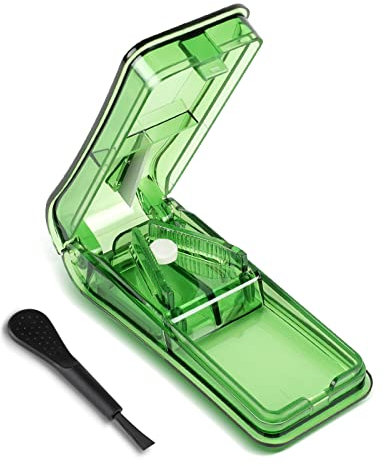 Opret Tablettenteiler für Große und Kleine Tabletten, Tablettenschneider Pillenteiler Pillenschneider Medikamententeiler Tablettenteiler Exakt in ein Halbes Vierteln Schneiden Grün