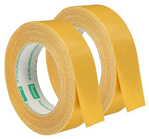 sourcing map Doble Cara Adhesiva Cinta, 30mm 20m/65,6 Pies Adhesiva Tela Malla Tejido para Alfombras Tapetes, Amarillo 2 Rollo