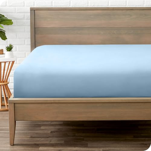 Bare Home Fitted Bottom Sheet - Premium 1800 Ultra-Soft Microfibre - Ultra-Soft Wrinkle Free - Deep Pocket - 35 CM Deep - Emperor Fitted Sheet (Light Blue)