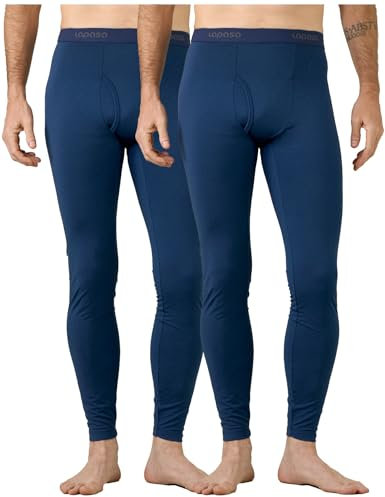 LAPASA Herren Innenfleece Thermo Unterhose, warme Funktionsunterwäsche Thermohosen M10, Blau meliert (2 Pack), M