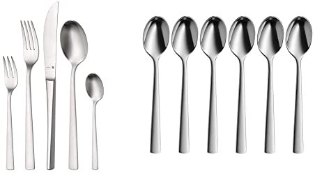 WMF Corvo Besteck Set 6 Personen, 30-teilig, Hohlheftmesser, Cromargan protect Edelstahl mattiert, kratzbeständig & Corvo Espressolöffel Set 6-teilig, 10,5 cm, Cromargan protect Edelstahl mattiert