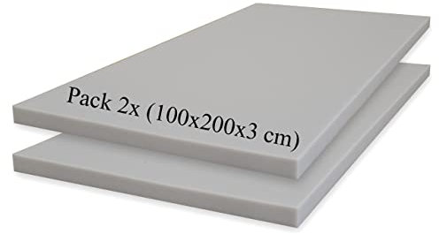 HOMEDI Pack 2 X Plancha de Goma Espuma de Poliuretano de Alta Densidad HR - (100x200x3cm) - Ideal para Tapizar, Sofás, Colchones y Relleno de Cojines - Color Gris