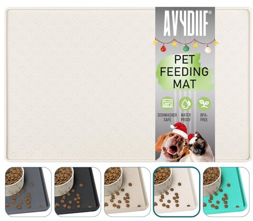 Napfunterlage für Hunde, Futtermatten für Hunde und Katzen rutschfeste Futtermatte aus Silikon - wasserdichte Unterlage mit Rand, spülmaschinenfest(M: 48×30cm, Crene)