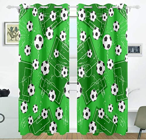 BOVZOX 2er Set Gardinen Vorhang Blickdicht mit ösen 2 Stück x 168 B x 183cm H Cartoon & Fußball Vorhang Deko Wohnzimmer Schlafzimmer Kinderzimmer jugendzimmer
