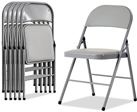 Karl home Klappstühle mit gepolsterten Sitzen für drinnen und draußen, tragbar, stapelbar, kommerzielle Sitzfläche mit Stahlrahmen, für Veranstaltungen, Büro, Hochzeit, Party, 150 kg, Grau, 6 Stück