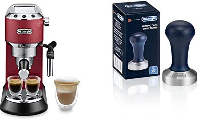 De'Longhi Dedica Style, Machine expresso pour préparer des boissons café et lactées, EC685R, 220-240V 50/60Hz, 1L,Rouge & DLSC058-Tasseur de café en acier inoxydable