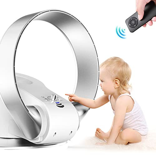 HSPLXYT Quiet Bladeless Floor Fan,Portable Desk Fan,Small Wall Mount Fan,Low Noise,80°Oscillating, Timer, Ideal for Home and Office (Color : Silver)