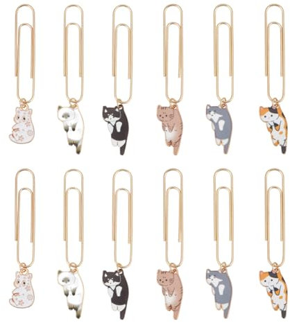 OLYCRAFT 12 Stück Katzen Büroklammern 75mm Legierungsanhänger Büroklammer Mit Katzenanhängern Metall Büroklammern Zum Sortieren Und Organisieren von Papierdokumenten Notizen - 6 Stile