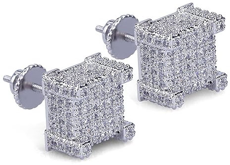 Shcyee Iced Out Zirkonia-Ohrringe, funkelnd, Hip-Hop-Ohrstecker, quadratisch, für Damen und Herren, Schmuckgeschenk, Edelstahl, Zirkonia