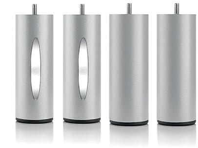 BELLECOUR Lot de 4 Pieds de Lit Cylindriques en Métal Made in France Literie | 2 Gris + 2 LED Détecteur de Mouvement | Hauteur 20 cm | Tige Filetée Standard 8 mm | Compatible majorité des sommiers