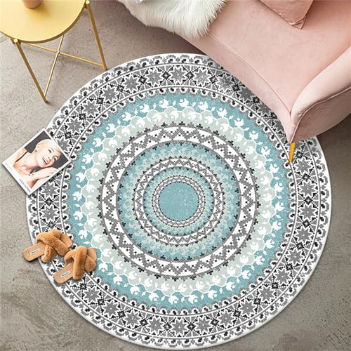 Highdi Teppich Rund Modern rutschfest Waschbar Schlafzimmer Teppiche, Elegantes Mandala Innenbereich Runder Teppich fürs Wohnzimmer, Flur, Kinderzimmer, Büro (140cm,Grau)