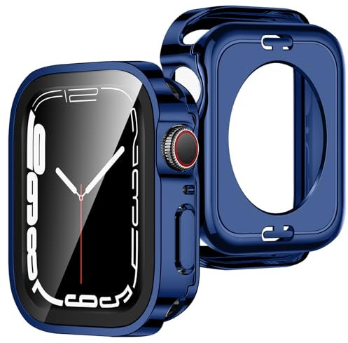 ZZDZZ [2 Pezzi] 2 in 1 Cover Compatibile con Apple Watch SE Series 6 5 4 40mm con Vetro Temperato, Rigida PC 360 Protezione Completa Custodia Protettiva per iWatch 40mm (Blu)