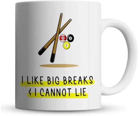 Inky Penguin - Snooker, I Like Big Breaks - Funny Snooker Player Gift Mug, Ceramic, 11fl. oz.