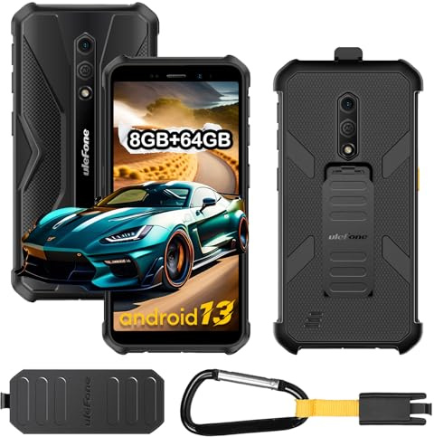 Ulefone Android 13 Rugged Smartphone, 8GB 64GB Armor X12 Pro Tough Phone with Case, 4G 3-Card Slot SIM Free Mobile Phones, 13MP Waterproof Camera, Octa Core, 13.8 cm Screen, NFC, UK Version, Black