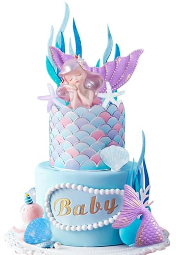 LaVenty Meerjungfrau Kuchen Dekoration Lila Ball Kuchen Dekoration Meerjungfrau Unterwasser Ozean Geburtstag Dekoration Meerjungfrau Figuren Meerjungfrau Geburtstag Deko (Lila 2)