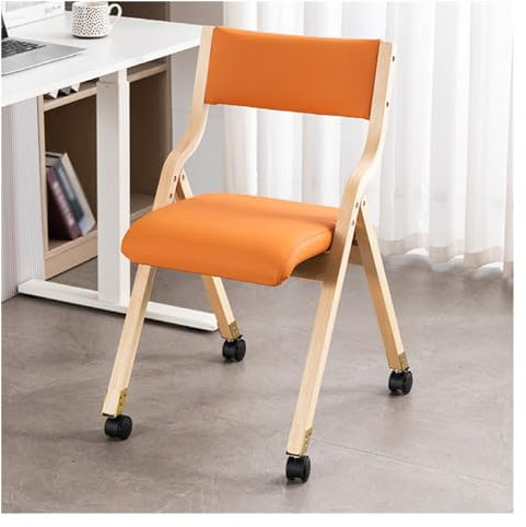 WIGSELBL Holz-Klappstühle ohne Armlehnen, mit Rollen, gepolsterter stapelbarer Holzstuhl für Zuhause, Büro, Hochzeit, Party, Veranstaltungen, drinnen (Farbe: Orange)