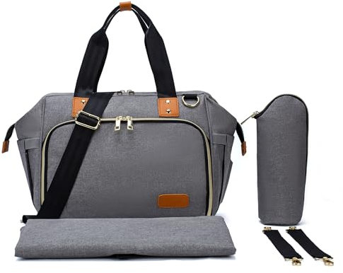 Axcone Baby Wickeltasche Große Weekender-Reise Wickeltasche stilvoll für Mama und Papa mit Wickelauflage, isolierten Taschen（Gray）