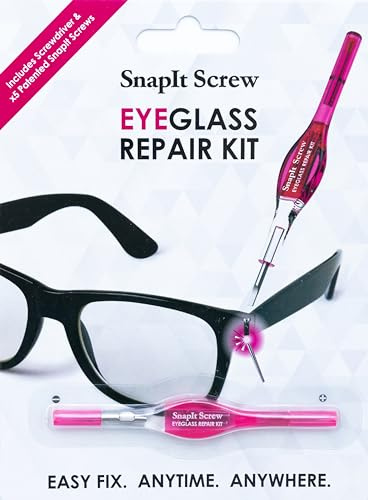 SnapIt Glasses Repair Kit, Eyeglass Repair Kit with Screws 5 Sizes, Screw Replacement Kit & Double-Ended Mini Screwdriver, Portable, Pocket & Bag Friendly, Travel Friendly (Pink)