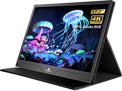 NexiGo 17.3 400 Nits Portable Monitor 4K Freesync 100% Adobe Rgb Hdr IPS Display with Dual Speakers and Eye Protection Oct Expansion for Laptop, Pc/Mac/Console/Ps5, Vesa Smart Cover