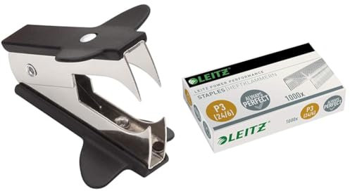 Wedo 10481201 Enthefter KLAX, ohne Feststeller, durchgehende Kunststoffschale, schwarz & Leitz Power Performance Heftklammern P3, 1000 Stück, Verzinkt, 55700000 24/6mm