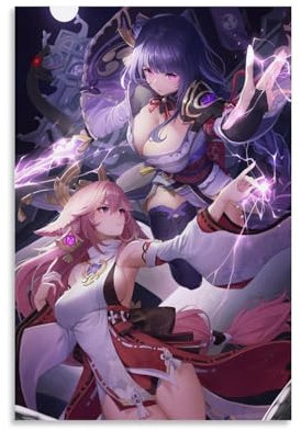 YBJDLO Game Genshin Impact Yae Miko Baal Poster, Zimmer-Wohnzimmer-Dekor, moderne ästhetische Wandkunst, Geschenk für Freunde, Bett, ungerahmt, 20 x 30 cm