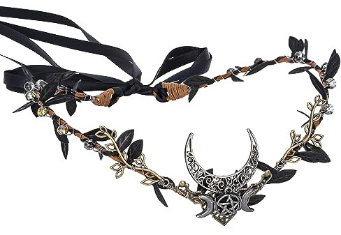 MOSTORY Handgefertigte Mondelfen-Kopfschmuck - Waldgeweih-Krone Fee Göttinnen-Diadem Elfen-Circlet Mittelalterliche Königin für Frauen Mädchen Halloween Cosplay Renaissance Schwarz