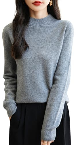 Chanyarn Maglione da Donna in 100% Lana Merino Collo Alto Demi Lavorato a Maglia Senza Cuciture a Maniche Lunghe (Grey,L)