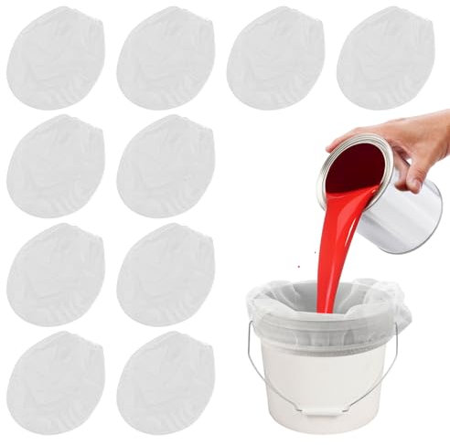 Paint Filter Bag, 10 Pcs Paint Strainer Bag, 1 Gallon White Fine Mesh Bucket Strainer, Elastic Top Opening Bucket Filtering Bag for Hydroponics Painting Gardening