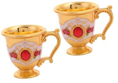 MFUPR Vintage goblets,Copper Cup,2 Pcs Glass Cup Cocktail Cup Blenders for Kitchen Reusable Tea Cup Brass Wine Goblet Sake Cup Mug(Pink)