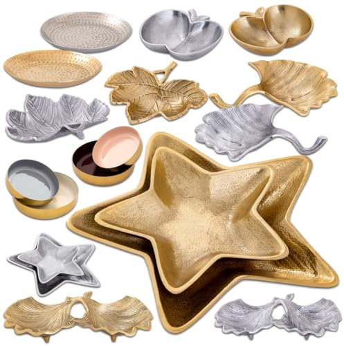 Amago home Dekoschale gold Knabberschale Deko Schalen silber Apfel Stern Ginkgo Blatt Farbe Sterne 2er Set 25x25cm gold