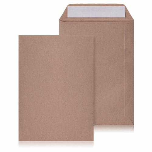 LOGIC PACK 100 Versandtaschen Braun DIN C5 Briefümschlage ohne Fenster, Haftklebend - Briefumschlag 162 x 229 mm 80g/m² Umschläge für A5 Dokumenten