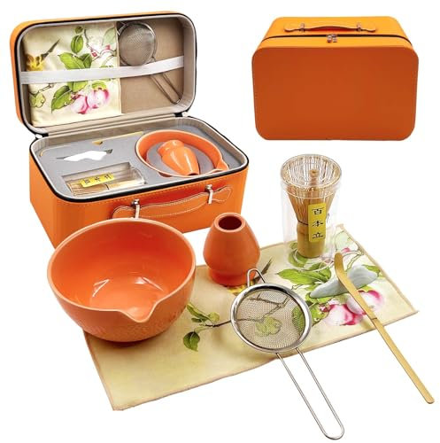 SNAIL GARDEN Premium Matcha Tea Set with PU Case & Bamboo Whisk & Ceramic Bowl - 8PCS Luxury Matcha Maker Kit, Spout Design,Complete Ceremony Accessories | Matcha Gift Set