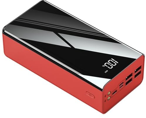 power bank fast charging,Power Bank 40000-100000Mah USB Fast LED 4 Output 3 Input Cable Pack for All Phones, Camera(Red,40000mah)