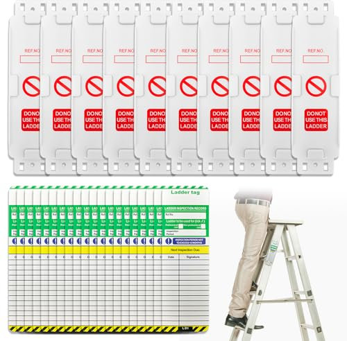 Ladder Tags,10 Holders and 20 Ladder Inspection Tag Inserts Waterproof Ladder Inspection Tags Record Kit for All Ladder Types Protect Ladder Safety for Indoor Outdoor