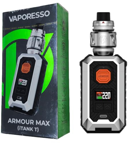 Vaporesso ARMOUR MAX Kit[ iTank T Edition ] 220W Armour Max Mod with 6 ml Top Tilling itank T Atomizer, Support GTI Coil (0.2Ω/0.4Ω), Battery not include, no nicotine (ARMOUR MAX Kit（itank T) Silver)