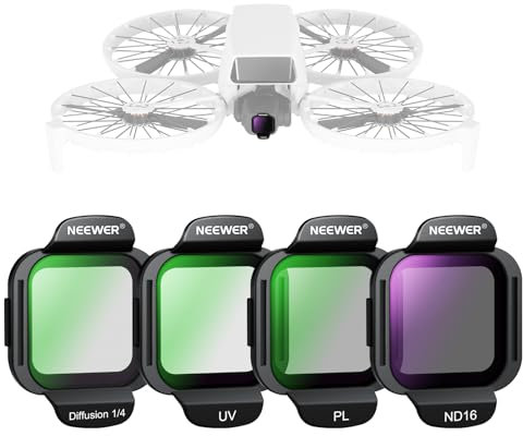 NEEWER Filter Zubehör Set kompatibel mit DJI Flip Drone (4er Pack), ND16 CPL UV Black Diffusion 1/4, Snap On, Optisches HD Glas, Graufilter zirkularer Polfilter ND Linsen Filter Set, FL-N36