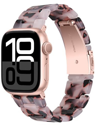 Miimall Résine Bracelet Compatible avec Apple Watch 38/40/41/42mm(Series 10), Élégante et Légère Bande de Remplacement pour iWatch 10 9 8 7 6 5 4 3 2 1 SE Strap Femme, Fleurs de Pierre Tortue