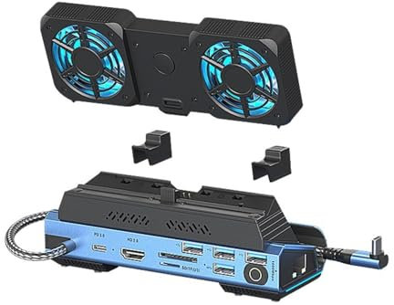 Stazione di Docking 9 in 1 per il Mazzo Steam, Rog Ally X & Legion Go, Doppia Stazione di Docking della Ventola di Raffreddamento USB con HDMI 4K 60Hz, 1000 MBPS, 4*USB 3.0, USB