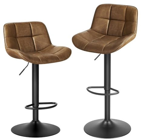 EUGAD Barhocker 2er Set, höhenverstellbar 360° drehbar, Barstuhl mit Rückenlehne Fußstütze, Polsterhocker mit Kunstleder, ergonomischer Hocker im Bar, Sitz 49x36 cm, aus Metall, Dunkelbraun